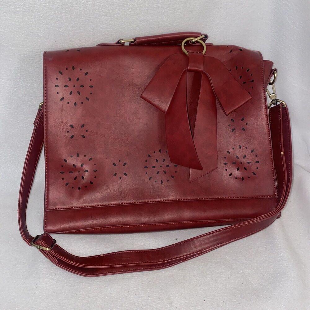Ecosusi Vegan Leather red purse Briefcase Padded Laptop Messenger Office bow